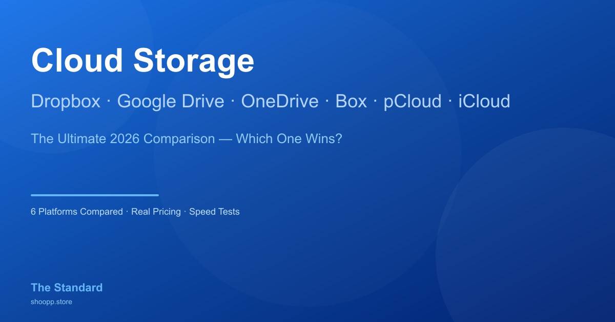 Six cloud storage platforms compared: Google Drive, Dropbox, OneDrive, Box, pCloud, and iCloud